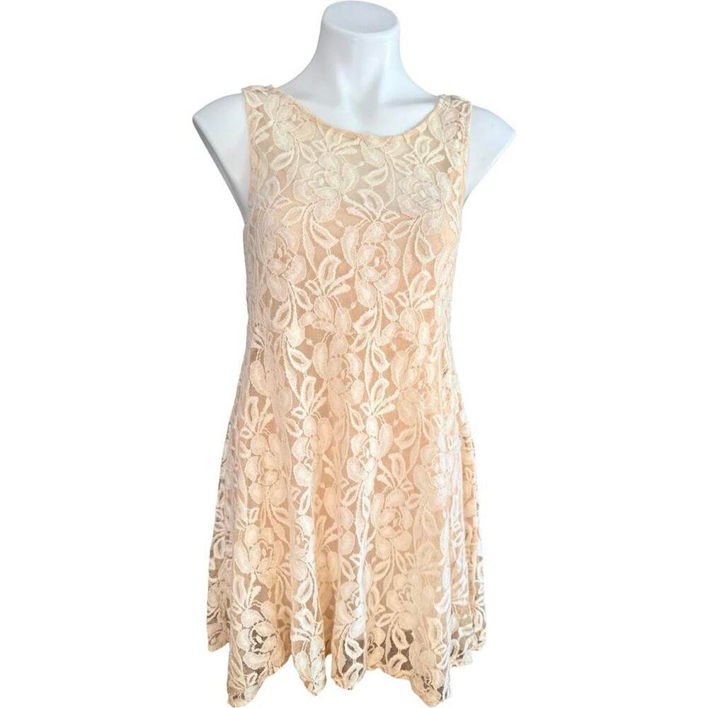 Free People Miles of Lace Cream Dress Cottagecore Boho Bridal  Sz M Mini